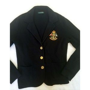 Ralph Lauren Wool Knit Blazer with Crest Women's Size Medium Black